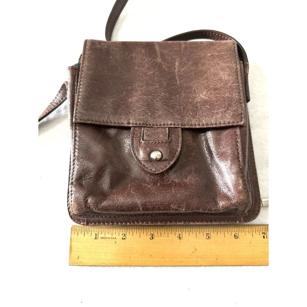 Vintage‎ Coldwater Creek Glazed Mini Leather Organizer Crossbody Brown Pouch Y2K
